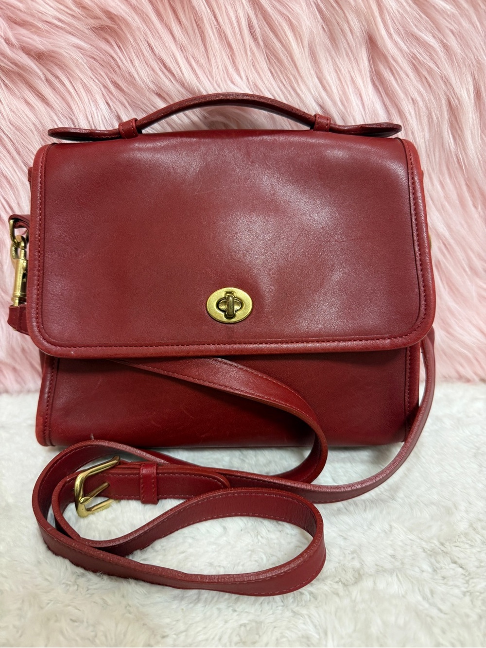 Vintage Coach Red Leather Crossbody Satchel